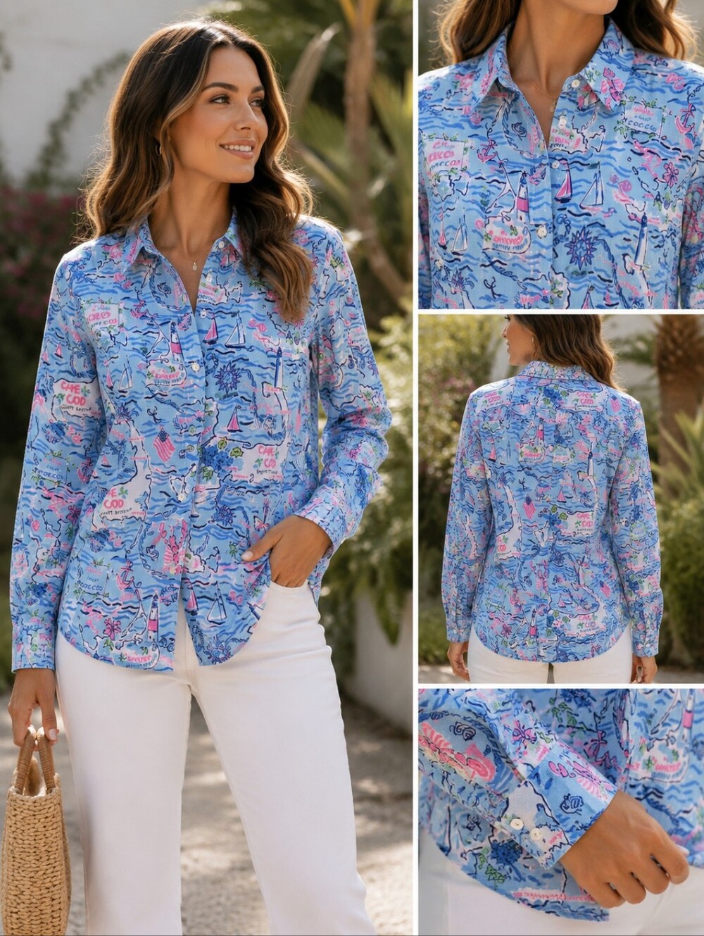Lilly Pulitzer Sea View Button Down Shirt Bali Blue Cape Cod Linen XXS
